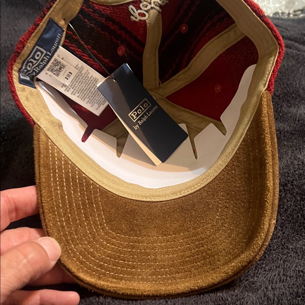 Ralph Lauren Red and Black Plaid Cap with Brown Suede Brim - Picture 5 of 7